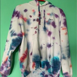 Tie dye hoodie, with “LOVE” embroidery
